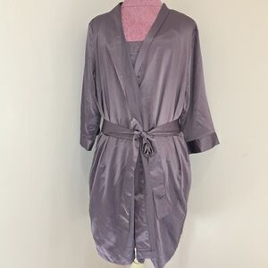 Cabernet Nightgown Slip & Robe Lingerie Pajama Set Satin Deep Plum L Peignoir
